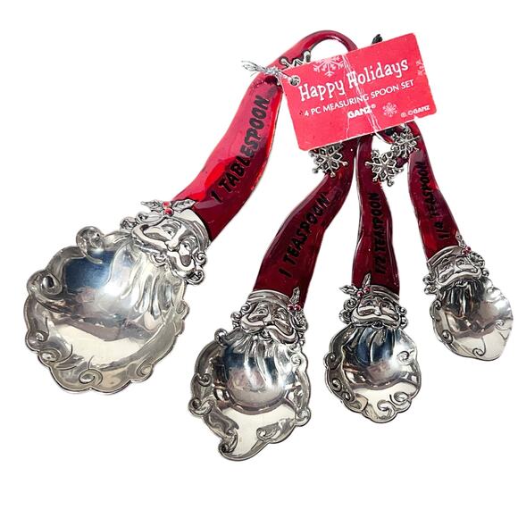 Ganz Holiday 4 pc Measuring Spoons Santa Face Decor Tablespoon Teaspoon New - Picture 1 of 6
